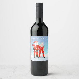 Santa und Mrs. Claus Golfschwung Weinetikett