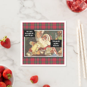 Santa und Mrs. Claus Naughty Vintag Funny Kariert Serviette