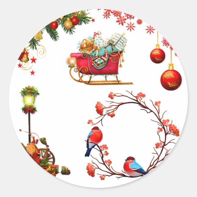 Santa und Red Sleigh Classic Round Sticker (Vorderseite)