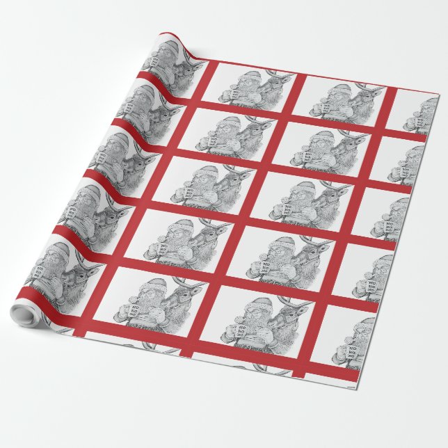 Santa und Reindeer Geschenkpapier (Ungerollt)