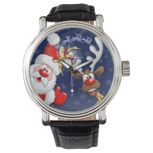 Santa und Reindeer Merry Christmassy Happy Cartoon Armbanduhr