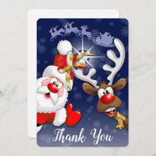 Santa und Reindeer Merry Christmassy Happy Cartoon Dankeskarte
