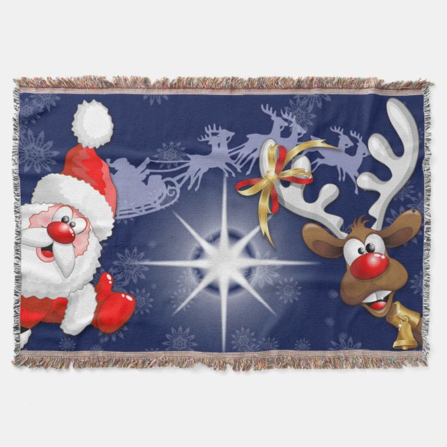 Santa und Reindeer Merry Christmassy Happy Cartoon Decke (Vorderseite)