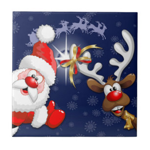 Santa und Reindeer Merry Christmassy Happy Cartoon Fliese