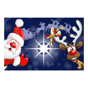 Santa und Reindeer Merry Christmassy Happy Cartoon Fotodruck