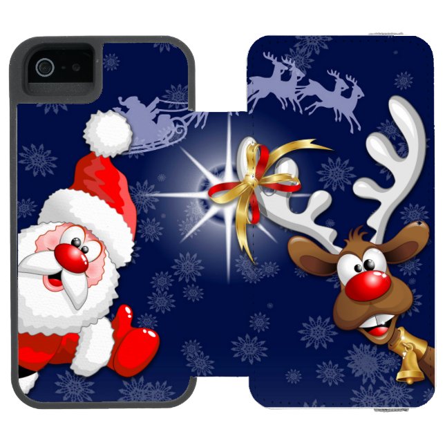 Santa und Reindeer Merry Christmassy Happy Cartoon Incipio iPhone Geldbeutel-Hülle (Folio Geöffnet)