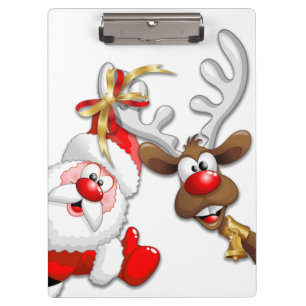 Santa und Reindeer Merry Christmassy Happy Cartoon Klemmbrett