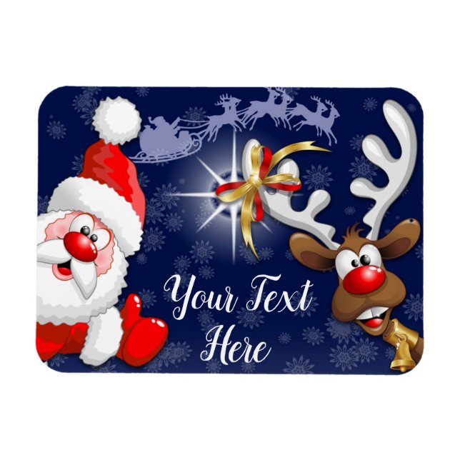 Santa und Reindeer Merry Christmassy Happy Cartoon Magnet (Horizontal)
