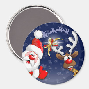 Santa und Reindeer Merry Christmassy Happy Cartoon Magnet