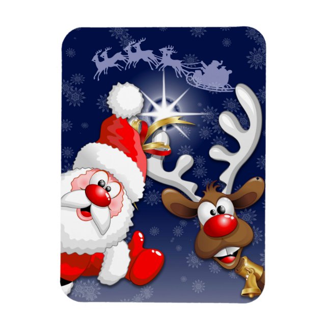 Santa und Reindeer Merry Christmassy Happy Cartoon Magnet (Vertikal)