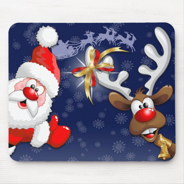 Santa und Reindeer Merry Christmassy Happy Cartoon Mousepad (Vorne)