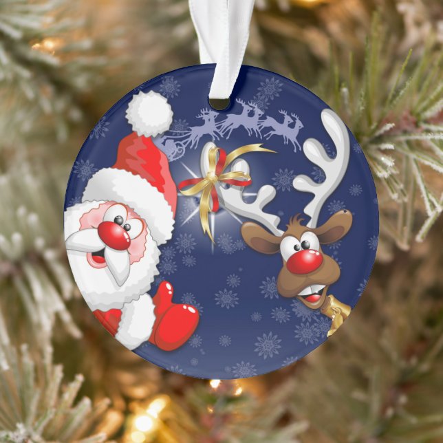 Santa und Reindeer Merry Christmassy Happy Cartoon Ornament (Baum)