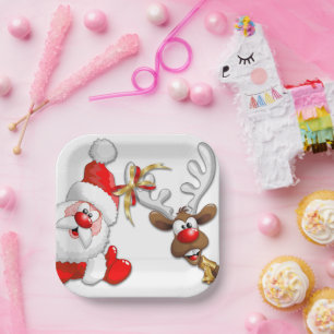 Santa und Reindeer Merry Christmassy Happy Cartoon Pappteller