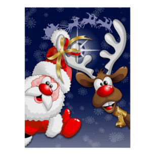 Santa und Reindeer Merry Christmassy Happy Cartoon Poster