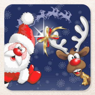 Santa und Reindeer Merry Christmassy Happy Cartoon Rechteckiger Pappuntersetzer