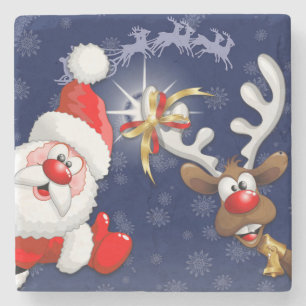 Santa und Reindeer Merry Christmassy Happy Cartoon Steinuntersetzer