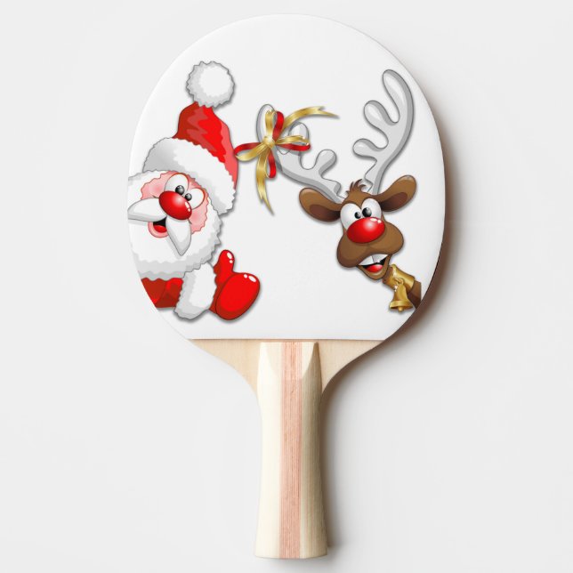 Santa und Reindeer Merry Christmassy Happy Cartoon Tischtennis Schläger (Vorderseite)