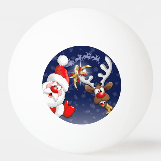 Santa und Reindeer Merry Christmassy Happy Cartoon Tischtennisball (Vorderseite)