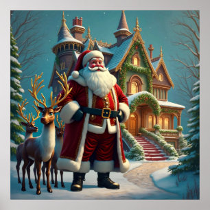 Santa und Reindeer Poster