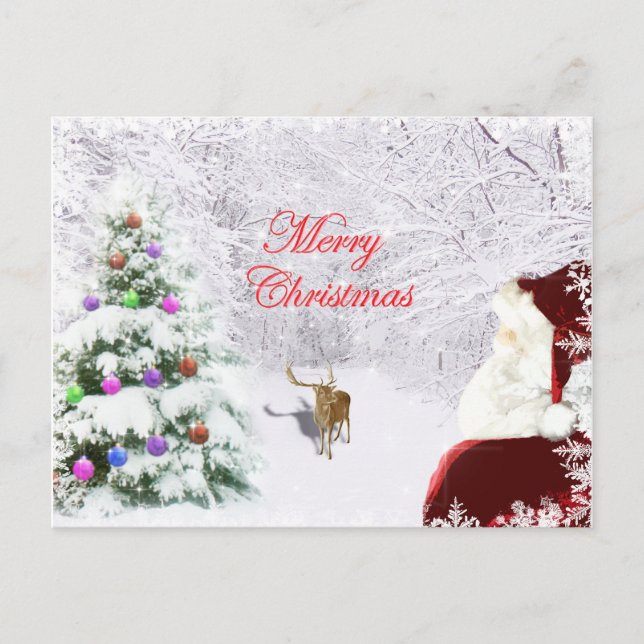 Santa und Reindeer Postkarte (Vorderseite)