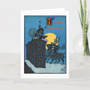 Santa und Reindeer Retro Vintager Feiertag Weihnac Feiertagskarte