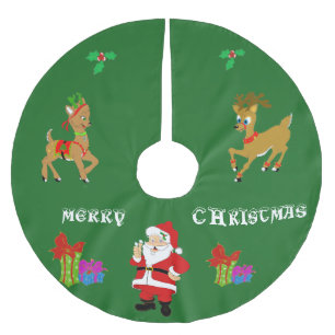 Santa und Rentier Custom Tree Skirt Polyester Weihnachtsbaumdecke