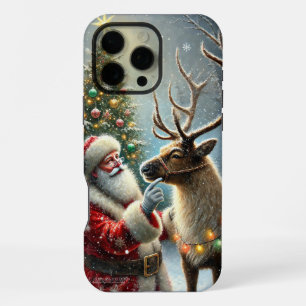 Santa und Rentier, Schneewald, Weihnachtsbaum 8 iPhone 16 Pro Max Hülle