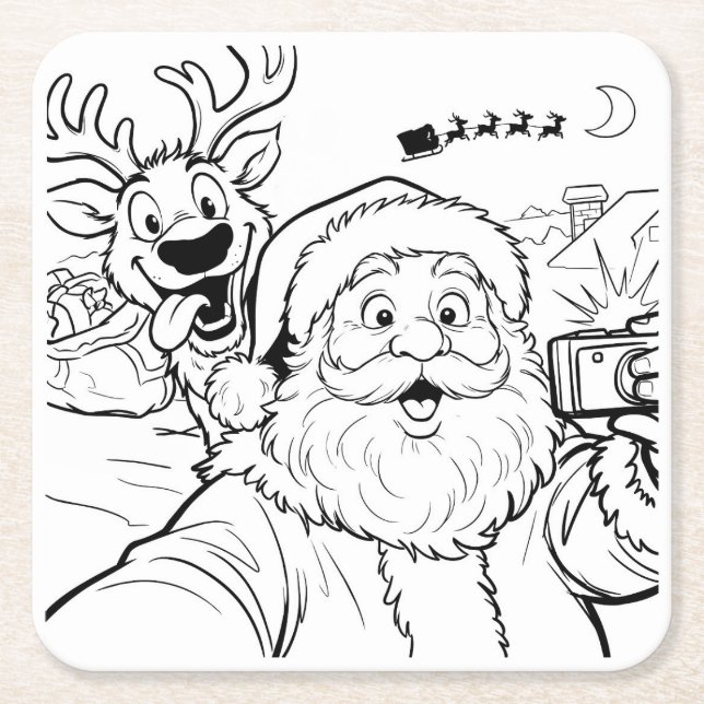 Santa und Rentier Selfie Untersetzer (Vorderseite)