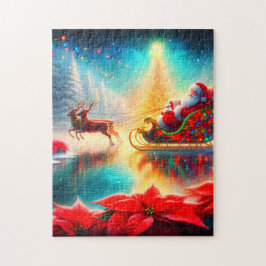 Santa und Rentiere auf einem zugefrorenen Teich au Puzzle