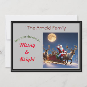 Santa und Rentiere bei Vollmond Feiertagskarte