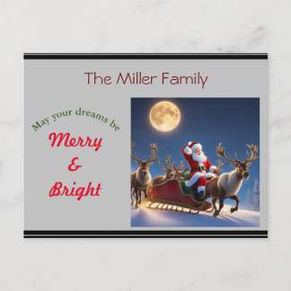 Santa und Rentiere mit Vollmond Feiertagspostkarte