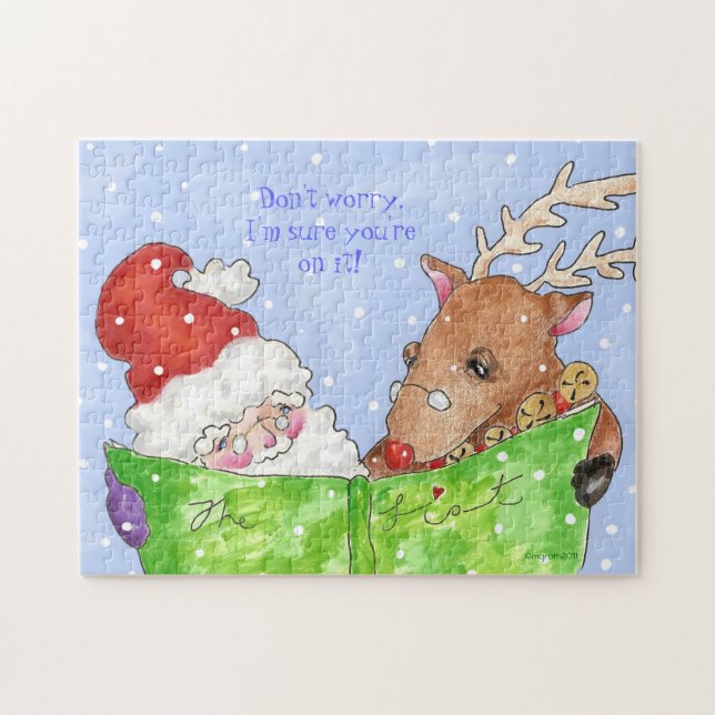 Santa und Rudolf mit Liste Puzzle (Horizontal)