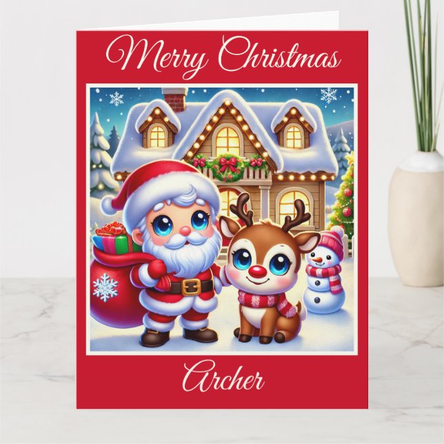 Santa und Rudolph der Rotnasen-Rentier Karte (Vorderseite)