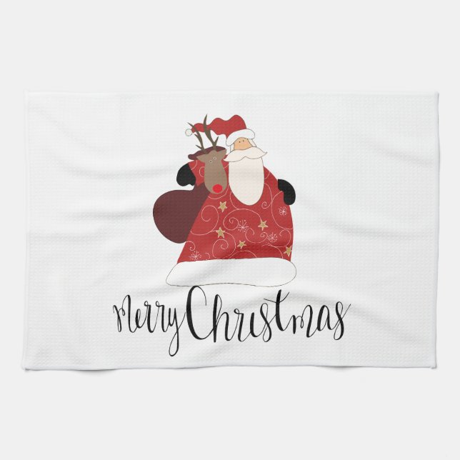 Santa und Rudolph Geschirrtuch (Horizontal)