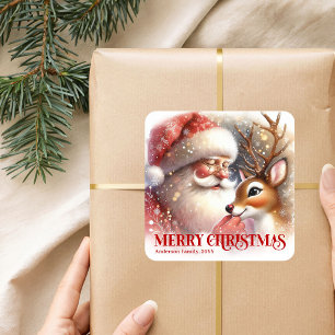 Santa und Rudolph Individuelle Weihnachtsfeier Ges Quadratischer Aufkleber