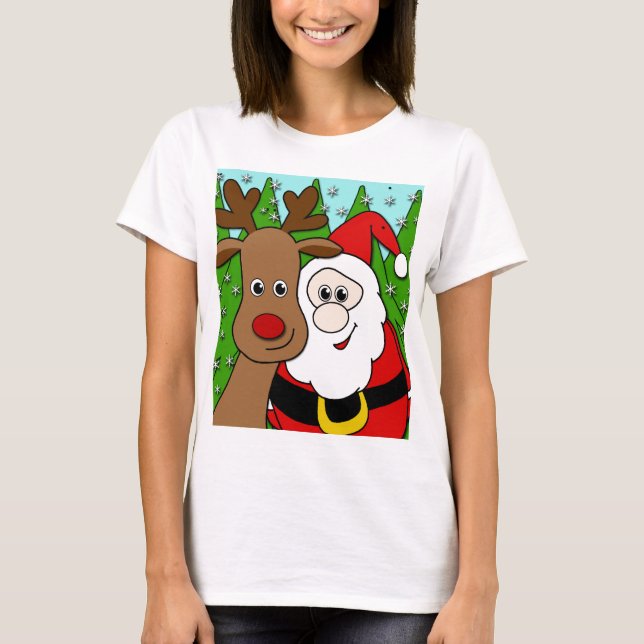 Santa und Rudolph selfie T-Shirt (Vorderseite)