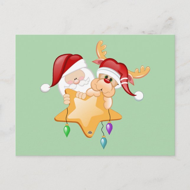 Santa und Rudy Star Feiertagspostkarte (Vorderseite)