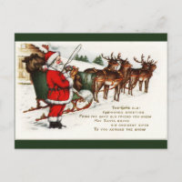 Santa und Schlitten mit Rentier Postkarte