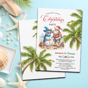 Santa und Schneemann auf der Strand-Weihnachtsfeie Einladung