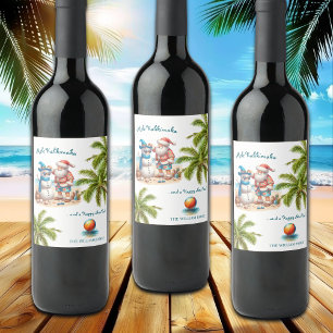 Santa und Schneemann Mele Kalikimaka Weihnachten Weinetikett