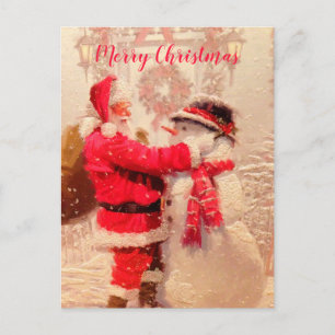 Santa und Schneemann Postkarte