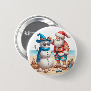 Santa und Schneemann Tropical Island Weihnachten Button