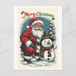 Santa und Schneemann wünschen Ihnen ein frohes Wei Feiertagspostkarte