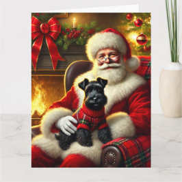 Santa und Scottish Terrier im festlichen Pullover Karte
