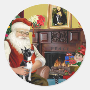 Santa und sein Boston Terrier Runder Aufkleber