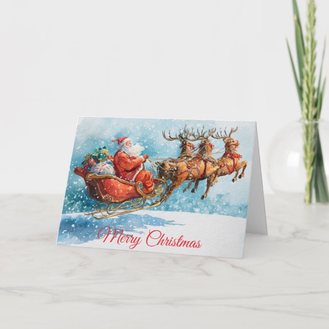 Santa und sein Schlitten Feiertagskarte (Vorderseite)