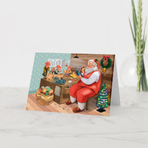 Santa und seine Elfen in der Werkstatt Karte