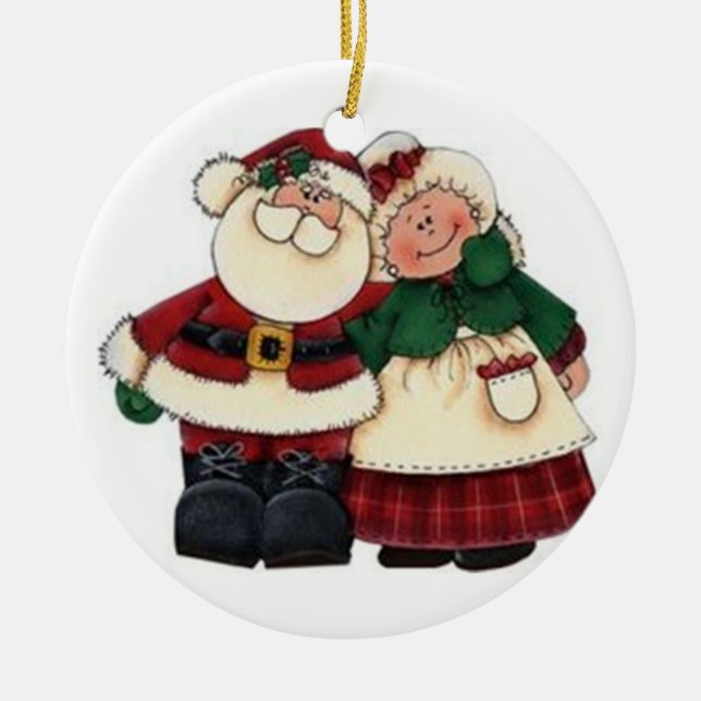 SANTA UND SEINE FRAU.  KERAMIKORNAMENT (Vorne)