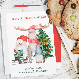 Santa und seine Helfer Süße personalisierte Kinder Feiertagskarte
