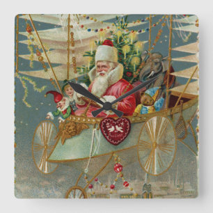 Santa und seine Phantastische Fliegermauer Quadratische Wanduhr